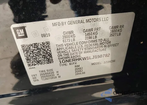 2020 Chevrolet Traverse Fwd Lt Leather from USA, damaged, VIN 1GNERHKW1LJ150782